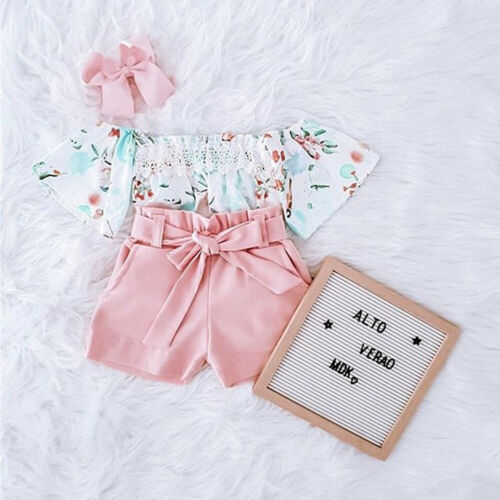 New Baby Girl FloralTop Shirt Bow Shorts Pants Toddler Newborn Clothes 2Pcs Outfit - ebowsos