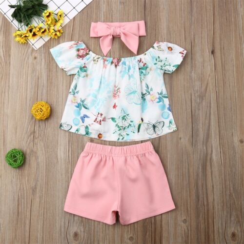 New Baby Girl FloralTop Shirt Bow Shorts Pants Toddler Newborn Clothes 2Pcs Outfit - ebowsos