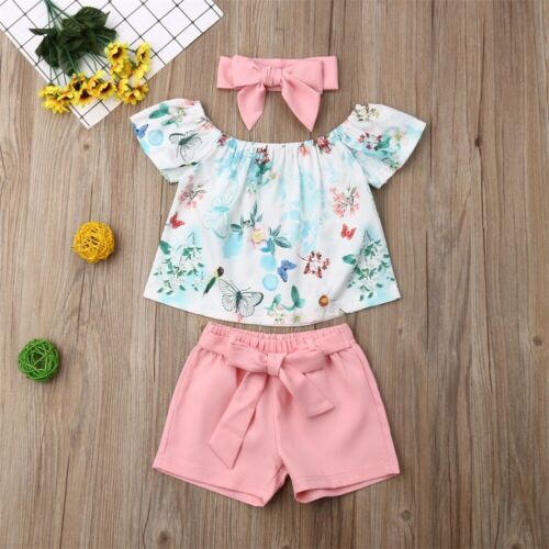 New Baby Girl FloralTop Shirt Bow Shorts Pants Toddler Newborn Clothes 2Pcs Outfit - ebowsos