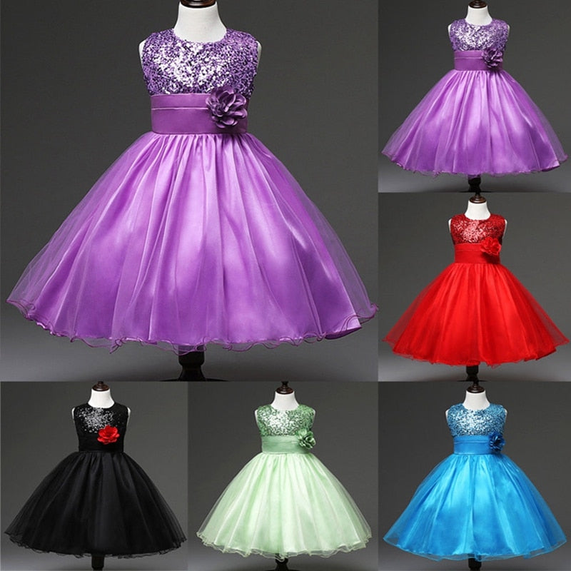 New Baby Girls Party Dress  Flower Kids Girls Sequins Princess Wedding Bridesmaid Pageant Party Formal Dress - ebowsos