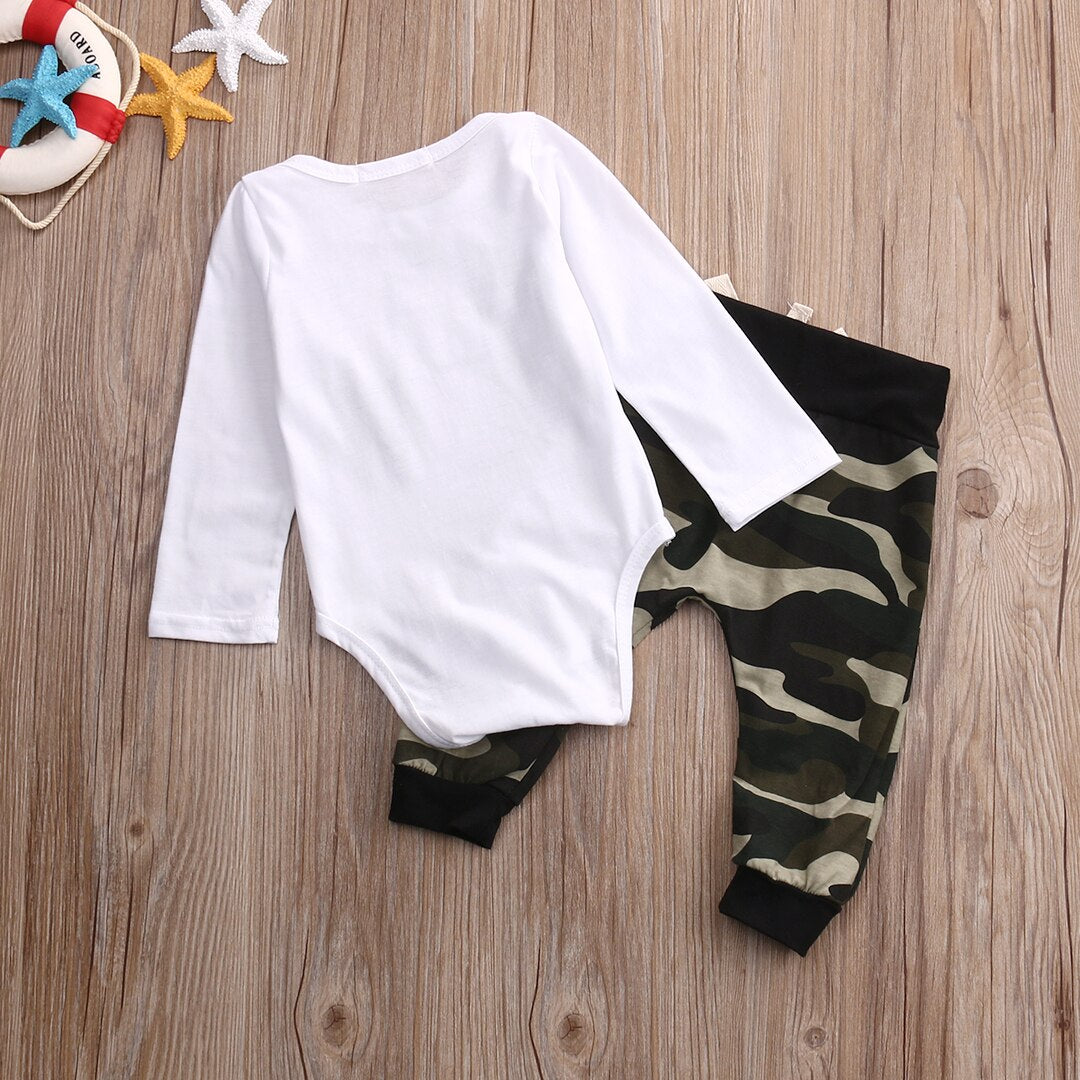 New Camouflage Newborn Baby Boys Kids Romper Top+Long Pants Outfit Clothes Sets - ebowsos