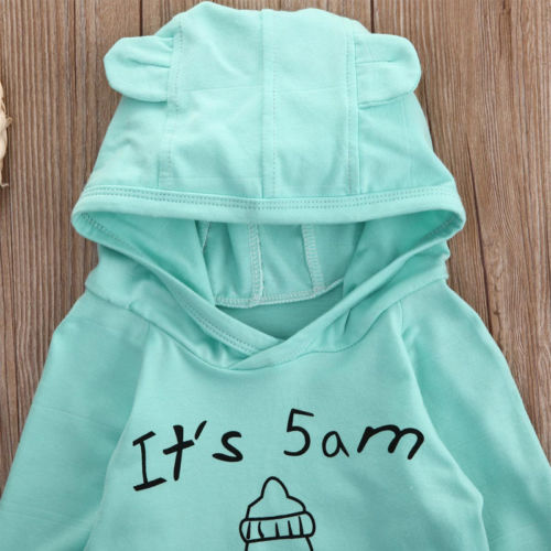 New Casual Newborn Baby Kids Boy Girl Clothes Long Sleeve Hooded Tops T-shirt+Pants Outfit 2Pcs Set - ebowsos