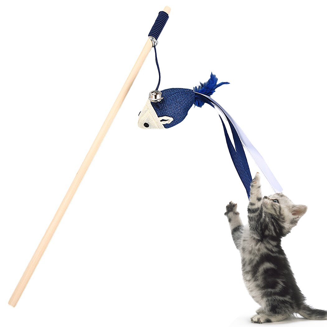 New Cat Wood Rod Funny Cat Stick With Bell Feather Paper Rope Ball Toy Pet Interactive Toy Supplies-ebowsos