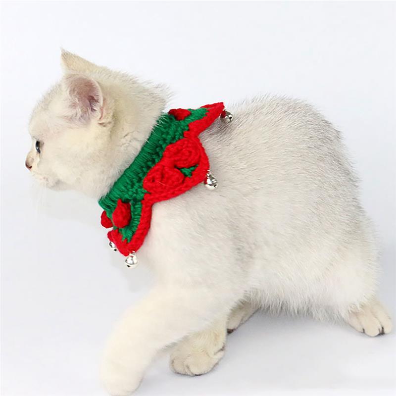 New Christmas Small Cat Cute Collar Red Star Shaped Xmas Pet Suit Collar Teddy Hair Scarf Commanding Pet Accessories-ebowsos