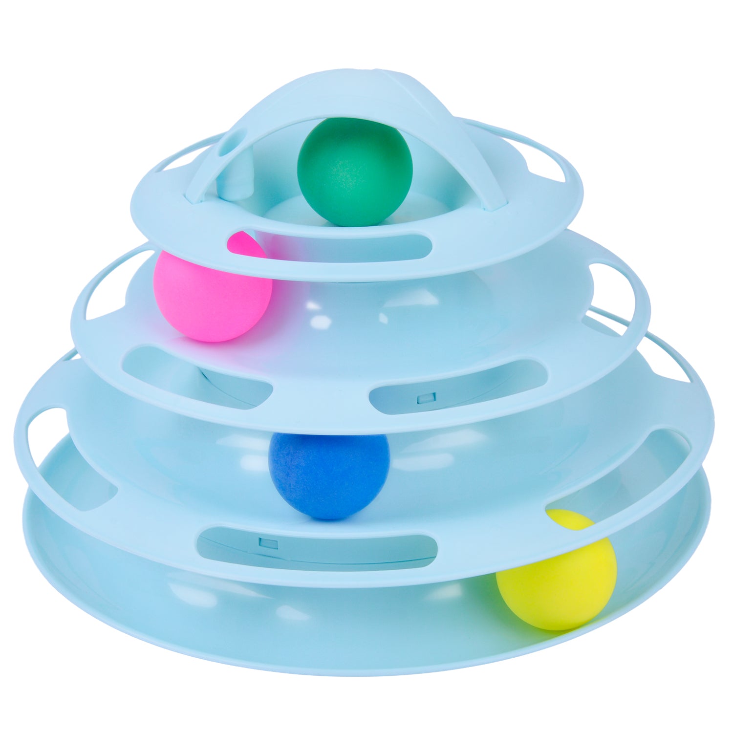 New Creative Four-Layer Puzzle Play Track Tower Turntable Cat Ball Toy Pet Interactive Toy Supplies Pink Blue White-ebowsos