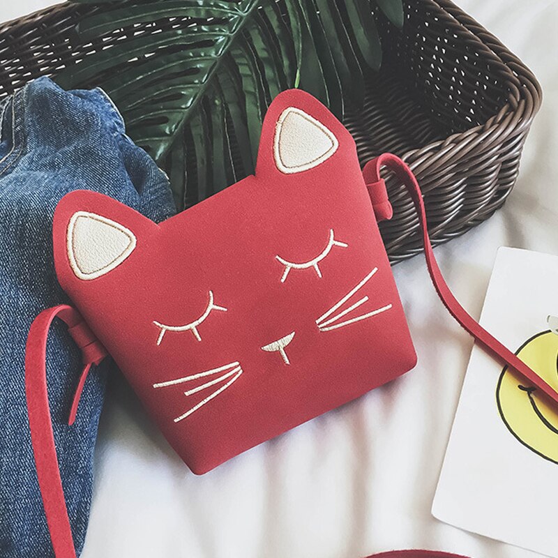 New Cute Cat Girls Purse handbag Children Kid Cross-body shoulder bag Christmas Gift - RED - ebowsos
