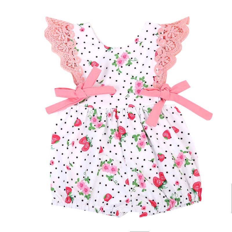 New Cute Kids Baby Girls Romper Off Shoulder O-Neck Polka Dot Floral Dress Outfits Clothes Sunsuit Clothes - ebowsos