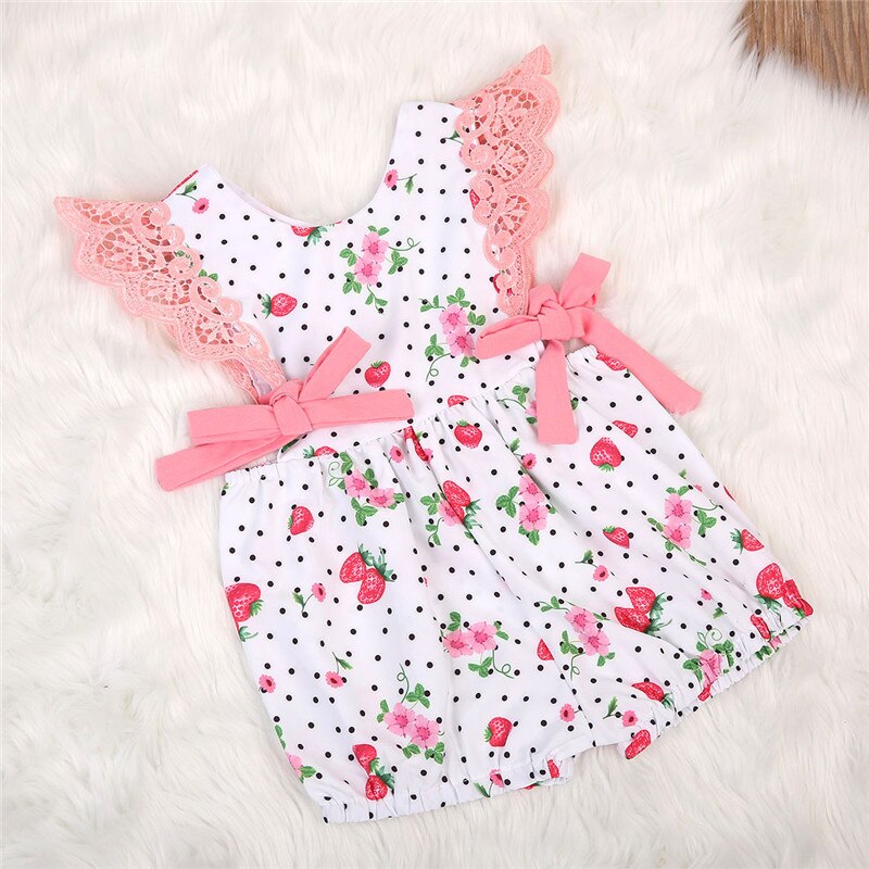 New Cute Kids Baby Girls Romper Off Shoulder O-Neck Polka Dot Floral Dress Outfits Clothes Sunsuit Clothes - ebowsos