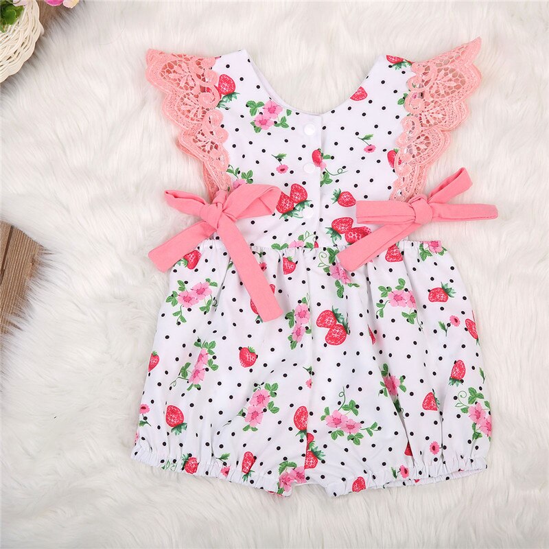 New Cute Kids Baby Girls Romper Off Shoulder O-Neck Polka Dot Floral Dress Outfits Clothes Sunsuit Clothes - ebowsos