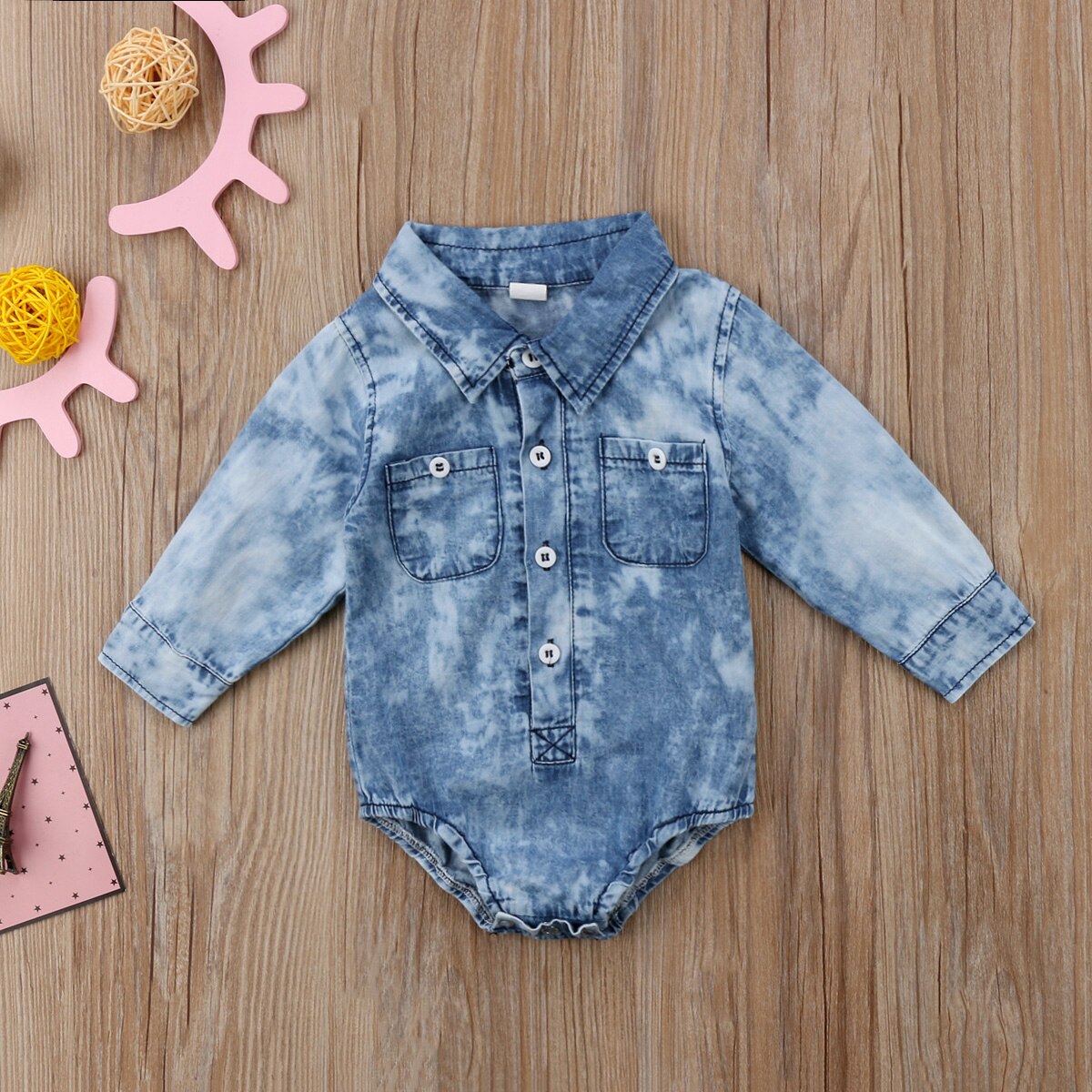 New Fashion Denim Newborn Infant Baby Kid Boy Girl Long Sleeve Bodysuit Jumpsuit Sunsuit Outfit Clothes - ebowsos