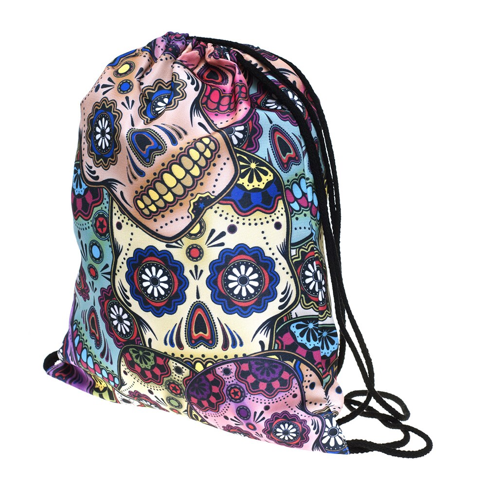 New Fashion Halloween Accessories Gifts Unisex Skullcandy Bones Printed Backpacks Drawstring Shoulder Rucksack  Travel Ca - ebowsos