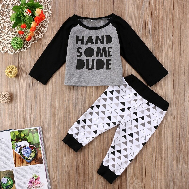 New Fashion Letter  Kids Boy Baby Clothing Sets Cotton Long Sleeve Clothes Outfit T-shirt Top + Newborn Toddler Long Pants Set - ebowsos