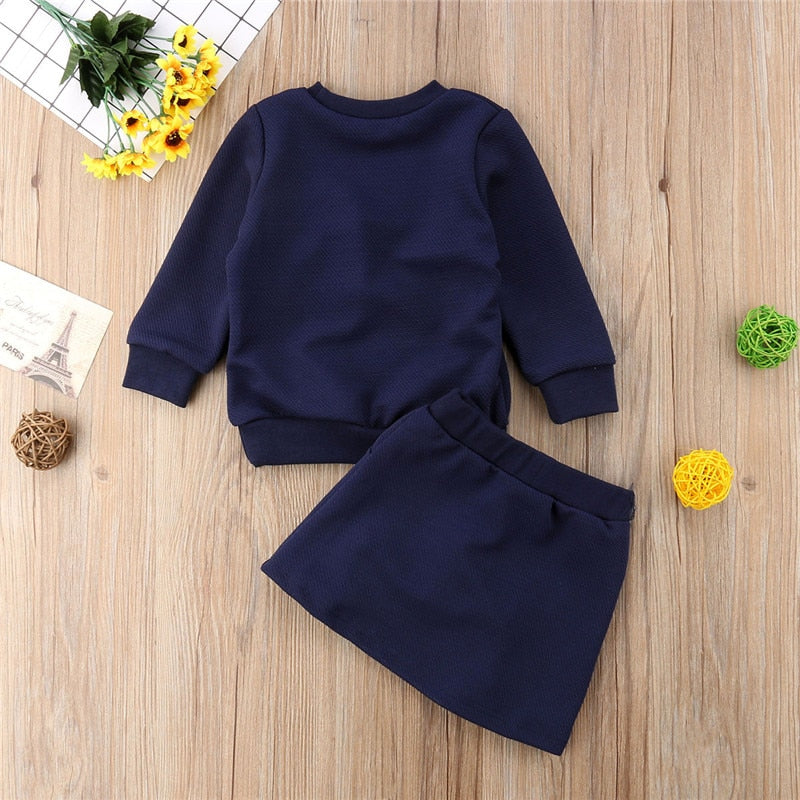 New Fashion Toddler Baby Girls Clothes Sets 2PCS Long Sleeve Solid With Balls Sweatshirts Tops +Mini Skirts Sets 1-6Y - ebowsos