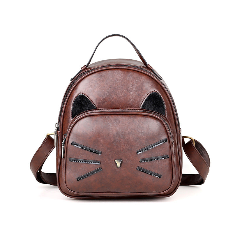 New Fashion Women Backpack High Quality PU Leather Backpack Cute Cartoon Cat Shoulder School Bags for Teenage Girls Backpacks - ebowsos