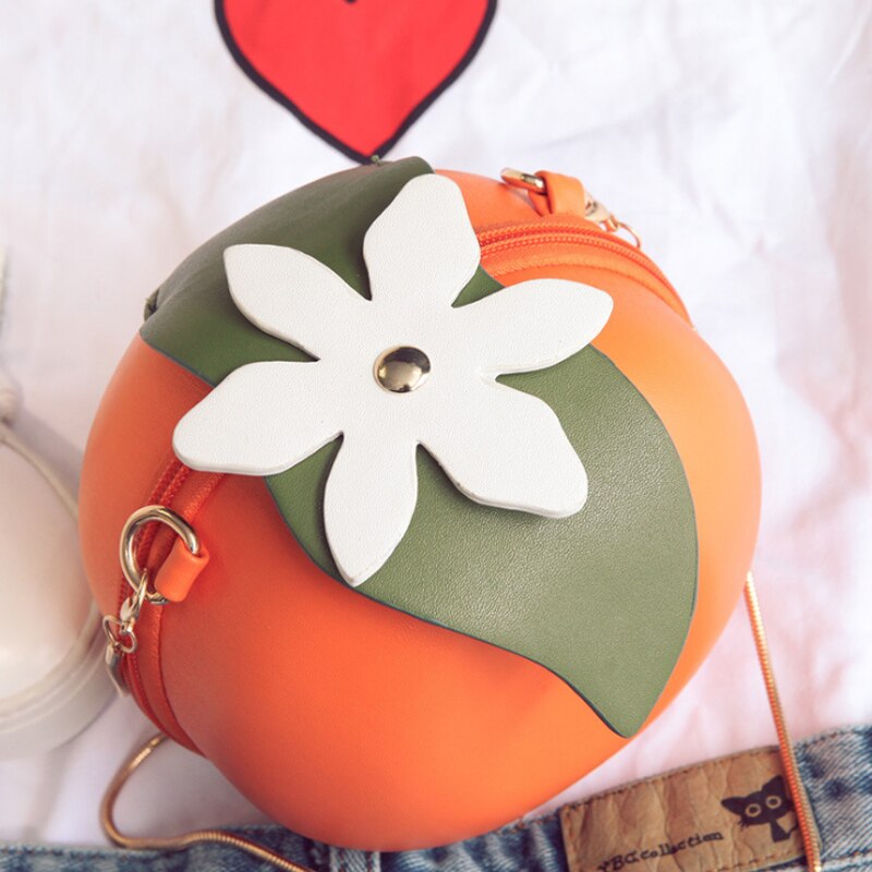 New Fruit Orange Shaped Women Pu Leather Clutch Purse Cross Body Bag - ebowsos