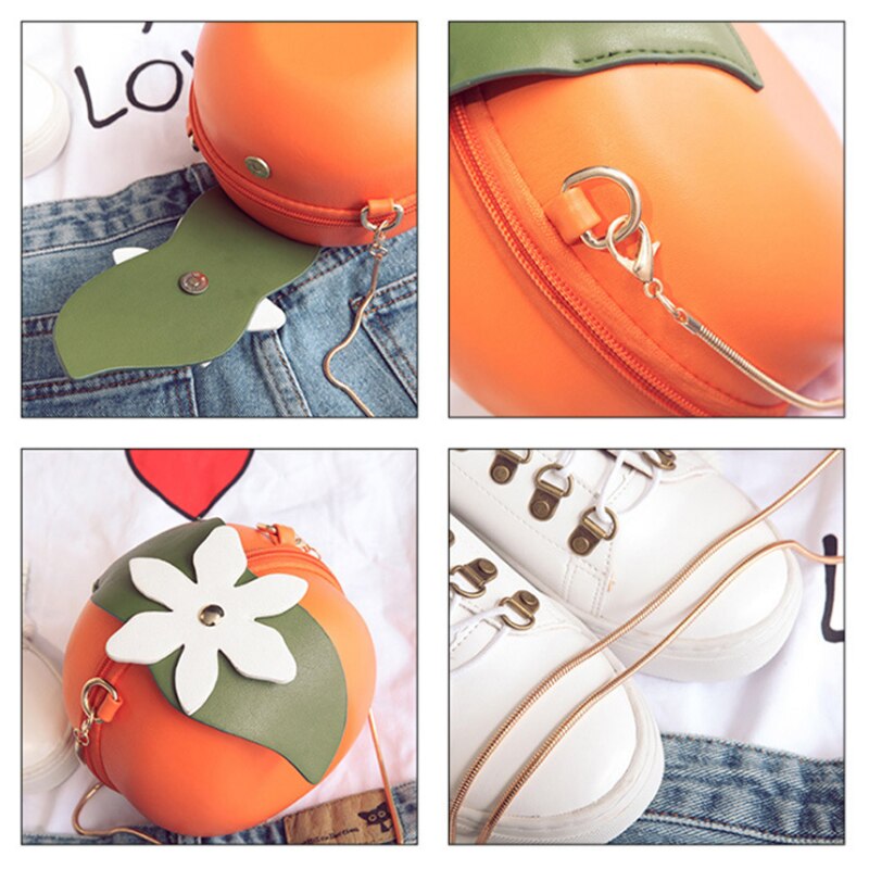 New Fruit Orange Shaped Women Pu Leather Clutch Purse Cross Body Bag - ebowsos