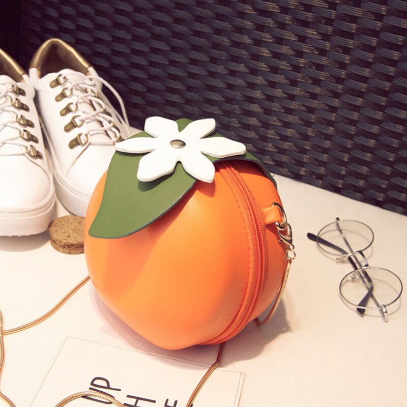 New Fruit Orange Shaped Women Pu Leather Clutch Purse Cross Body Bag - ebowsos