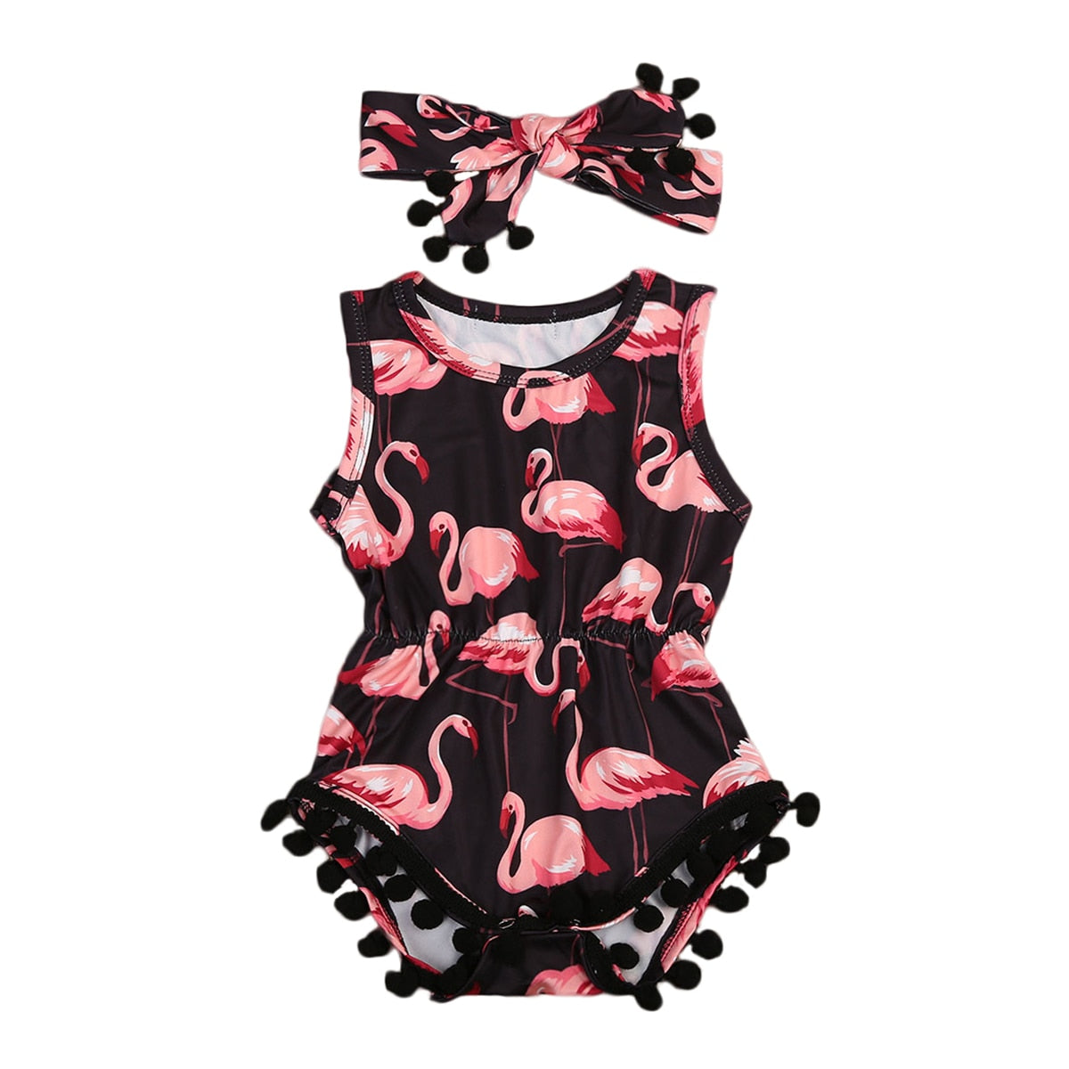 New Girls Newborn Infant Sleeveless Flamingo Romper Dress Summer 2Pcs Clothing - ebowsos