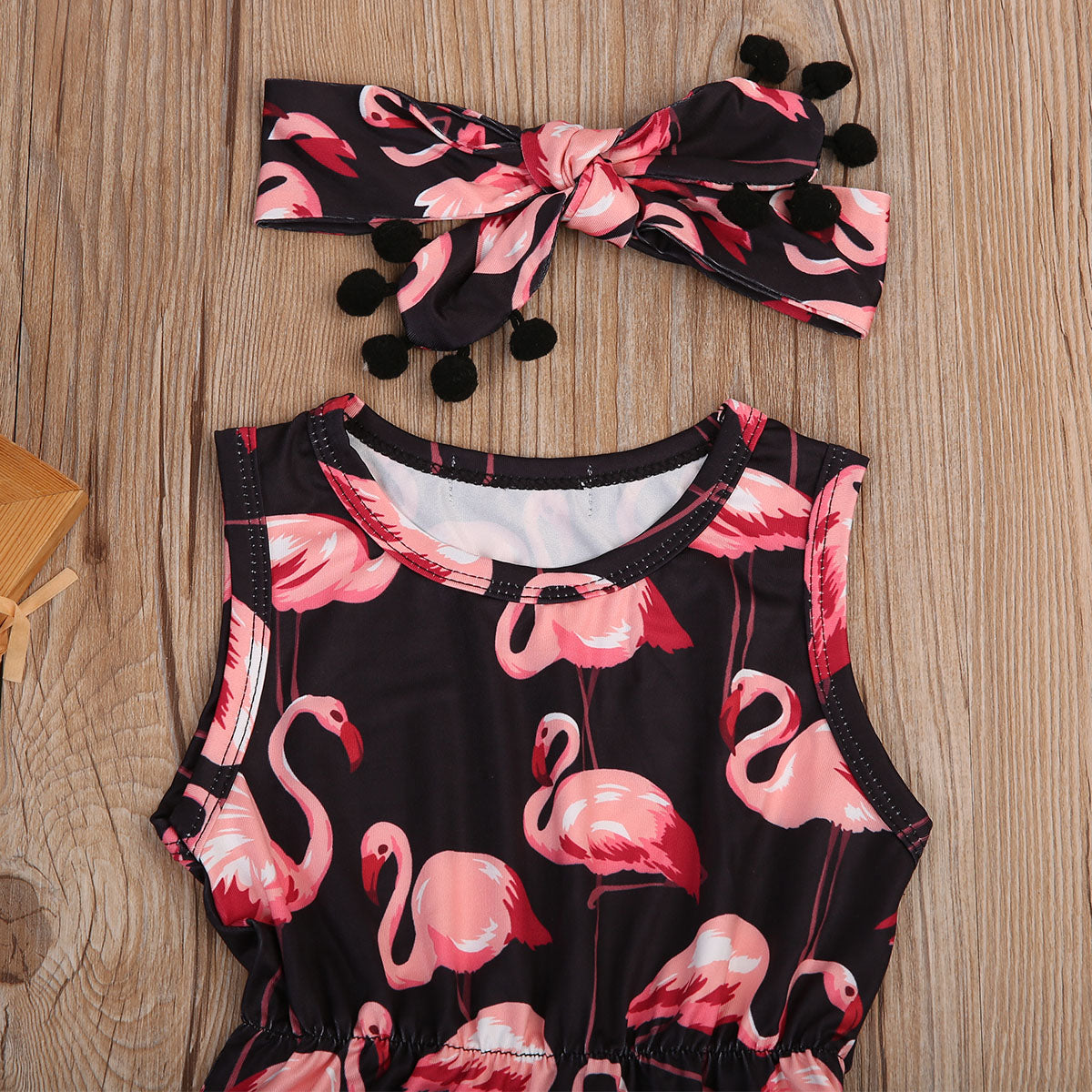 New Girls Newborn Infant Sleeveless Flamingo Romper Dress Summer 2Pcs Clothing - ebowsos