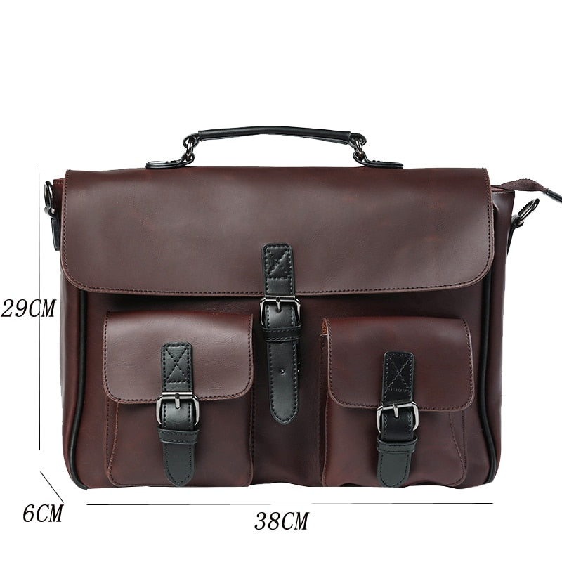 New High quality men handbags pu leather messenger bags men travel bags Metal zipper business Laptop shoulder bag - ebowsos