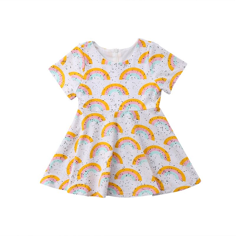 New Hot Summer Newborn Baby Girls Short Sleeve Dresses Rainbow Little Dots Print Dress Outfits Clothes - ebowsos