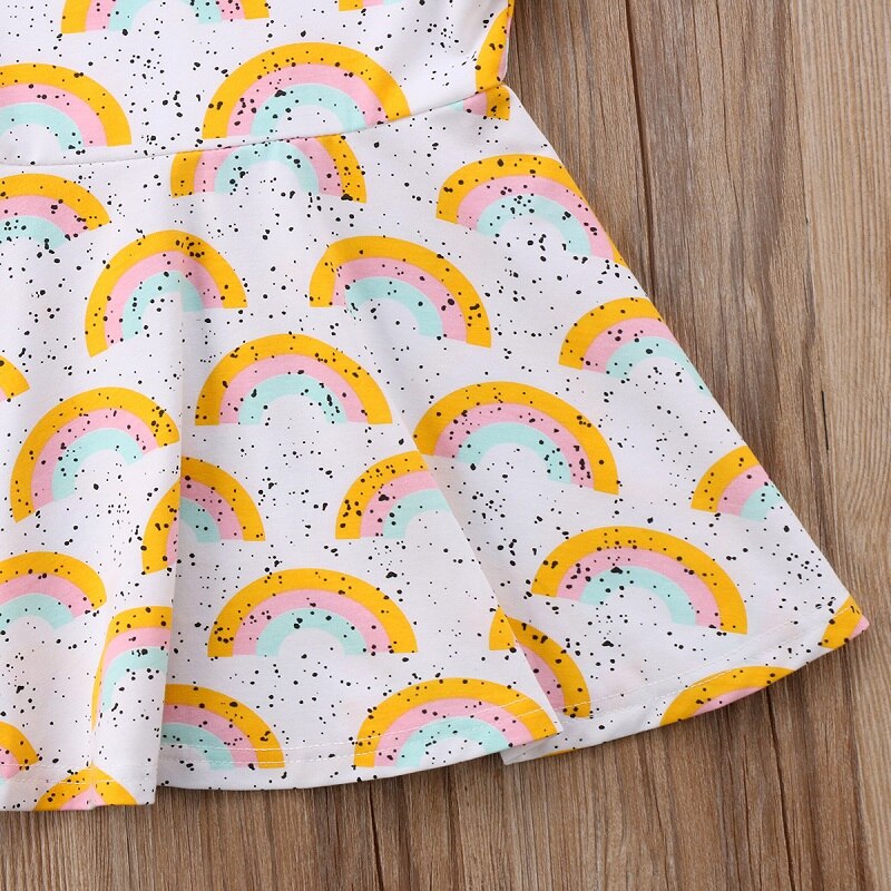 New Hot Summer Newborn Baby Girls Short Sleeve Dresses Rainbow Little Dots Print Dress Outfits Clothes - ebowsos