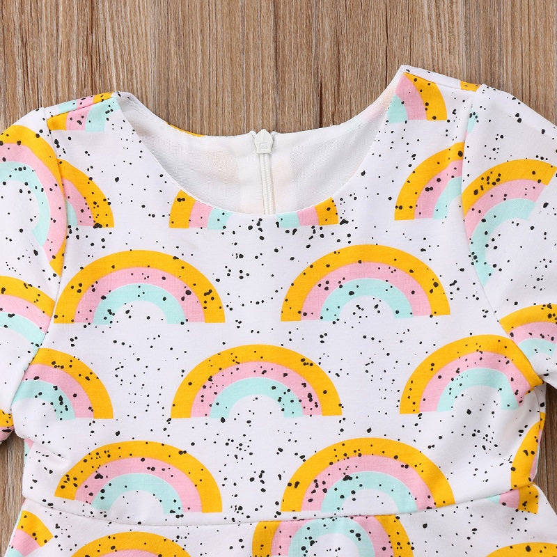 New Hot Summer Newborn Baby Girls Short Sleeve Dresses Rainbow Little Dots Print Dress Outfits Clothes - ebowsos