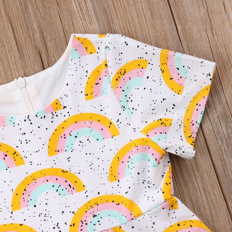 New Hot Summer Newborn Baby Girls Short Sleeve Dresses Rainbow Little Dots Print Dress Outfits Clothes - ebowsos