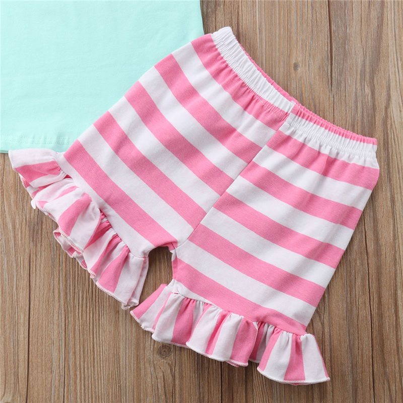 New Ice Cream Kids Baby Girl Striped Vest Stay Cool Green Tops T-shirt+Striped Shorts Pants 2Pcs Outfits Clothes Summer Sunsuit - ebowsos