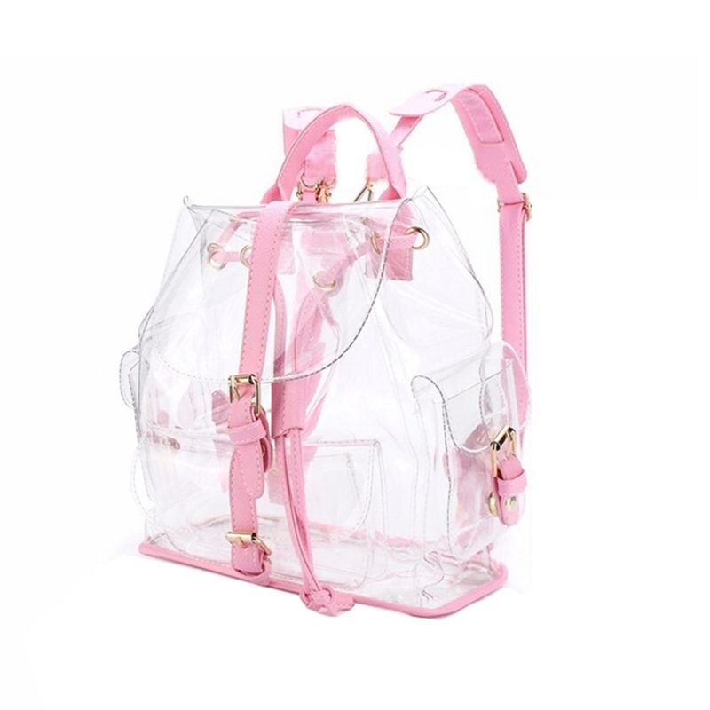 New New Fashion Girl Pink Clear Cute Waterproof PVC Transparent Backpack School Bag Travel  Bag (Color: Pink) - ebowsos