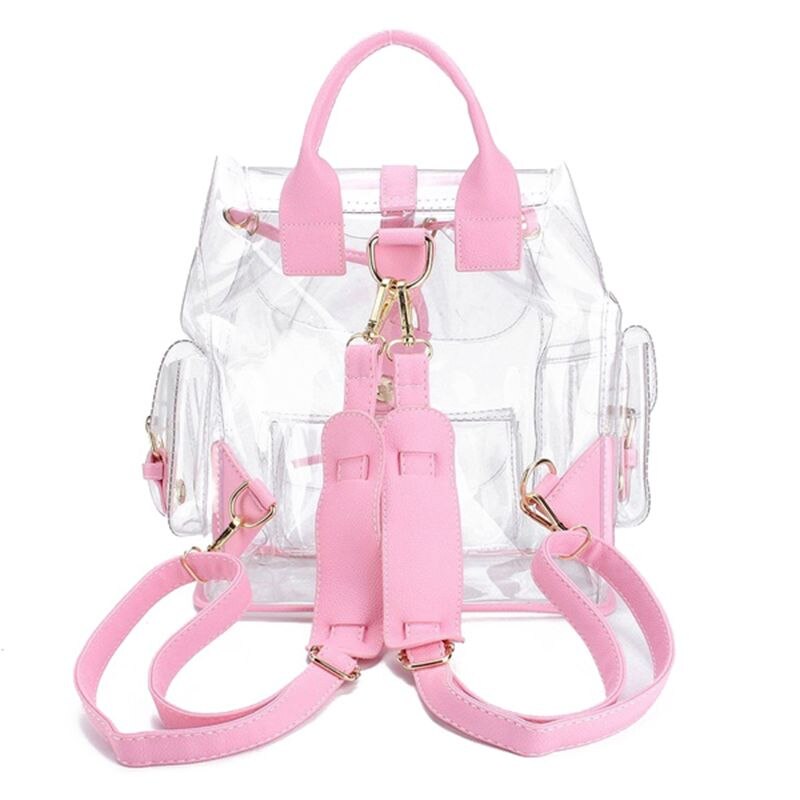New New Fashion Girl Pink Clear Cute Waterproof PVC Transparent Backpack School Bag Travel  Bag (Color: Pink) - ebowsos