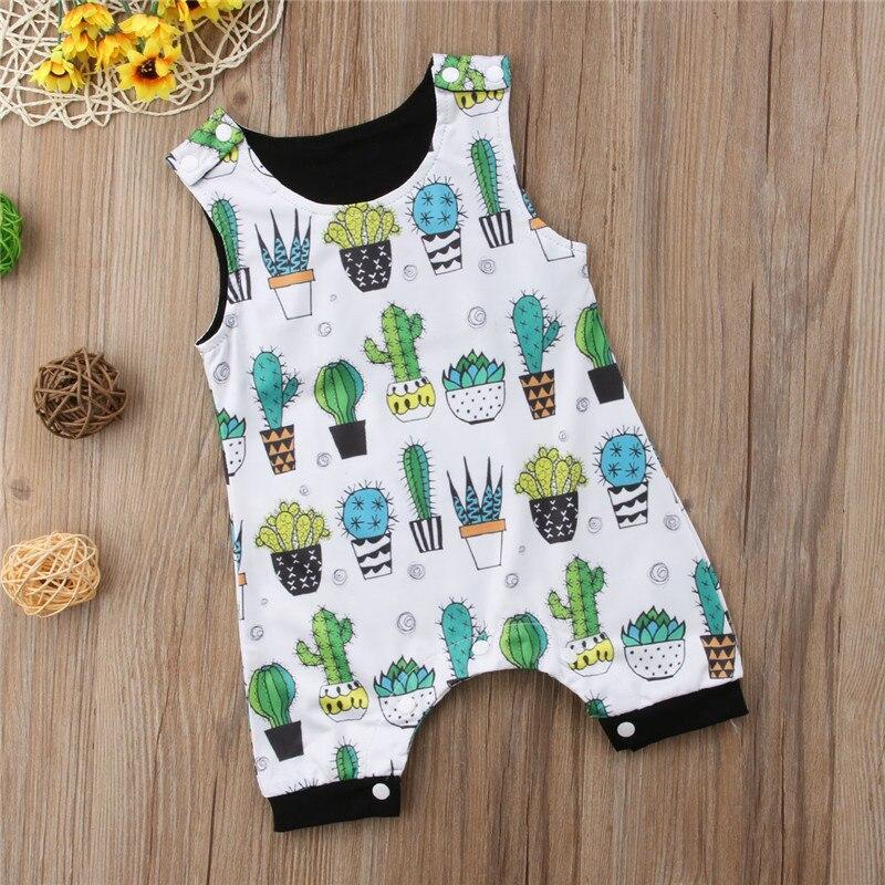 New Newborn Infant Toddler Baby Boy Girl Floral Sleeveless Romper Jumpsuit Clothes Cactus Outfit Summer Sunsuit - ebowsos