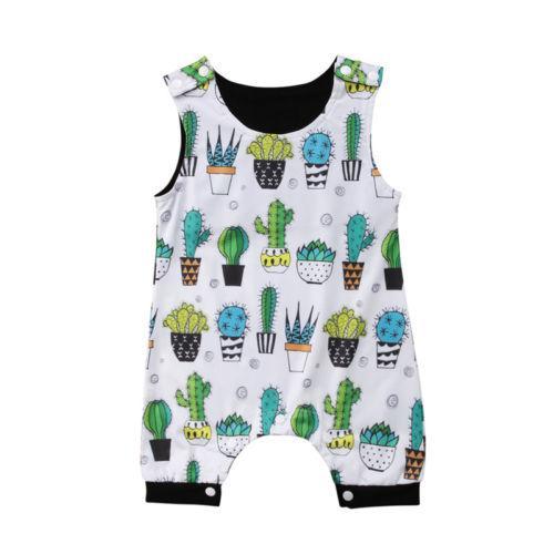 New Newborn Infant Toddler Baby Boy Girl Floral Sleeveless Romper Jumpsuit Clothes Cactus Outfit Summer Sunsuit - ebowsos