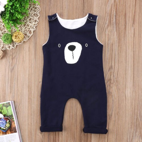 New Newborn Toddler Infant Baby Boy Girls Clothes Bear Romper Playsuit Jumpsuit Sleeveless Cartoon Outfit Set 0-24M - ebowsos