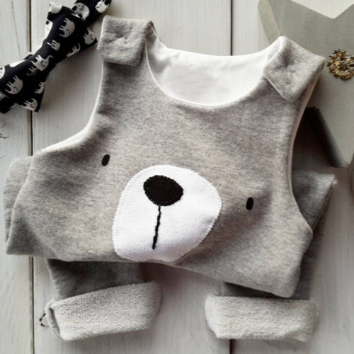 New Newborn Toddler Infant Baby Boy Girls Clothes Bear Romper Playsuit Jumpsuit Sleeveless Cartoon Outfit Set 0-24M - ebowsos