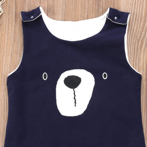 New Newborn Toddler Infant Baby Boy Girls Clothes Bear Romper Playsuit Jumpsuit Sleeveless Cartoon Outfit Set 0-24M - ebowsos