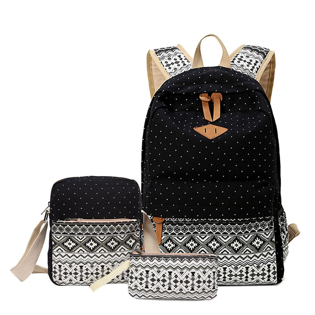 New Polka Dot Printing Women Backpack Cute Lightweight Canvas Bookbags Middle High School Bags for Teenage Girls - ebowsos