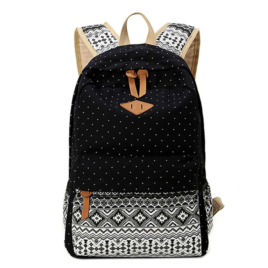 New Polka Dot Printing Women Backpack Cute Lightweight Canvas Bookbags Middle High School Bags for Teenage Girls - ebowsos
