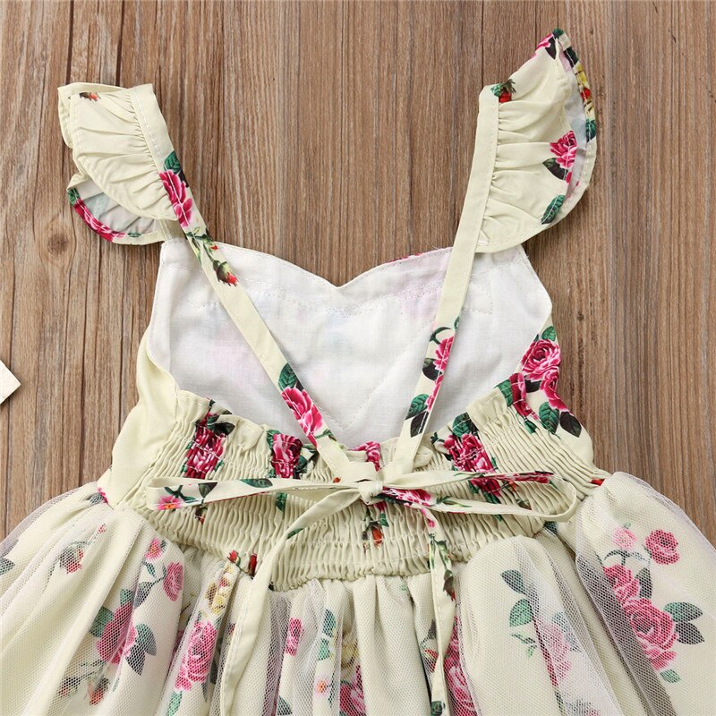 New Princess Floral Girl Dress Toddler Baby Lace Flower Backless Tulle Sundress Pageant Wedding Bridesmaid Clothes Party Dress - ebowsos