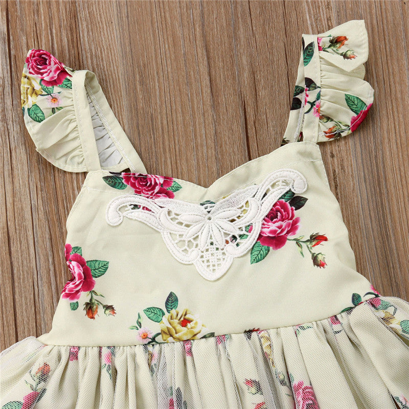 New Princess Floral Girl Dress Toddler Baby Lace Flower Backless Tulle Sundress Pageant Wedding Bridesmaid Clothes Party Dress - ebowsos