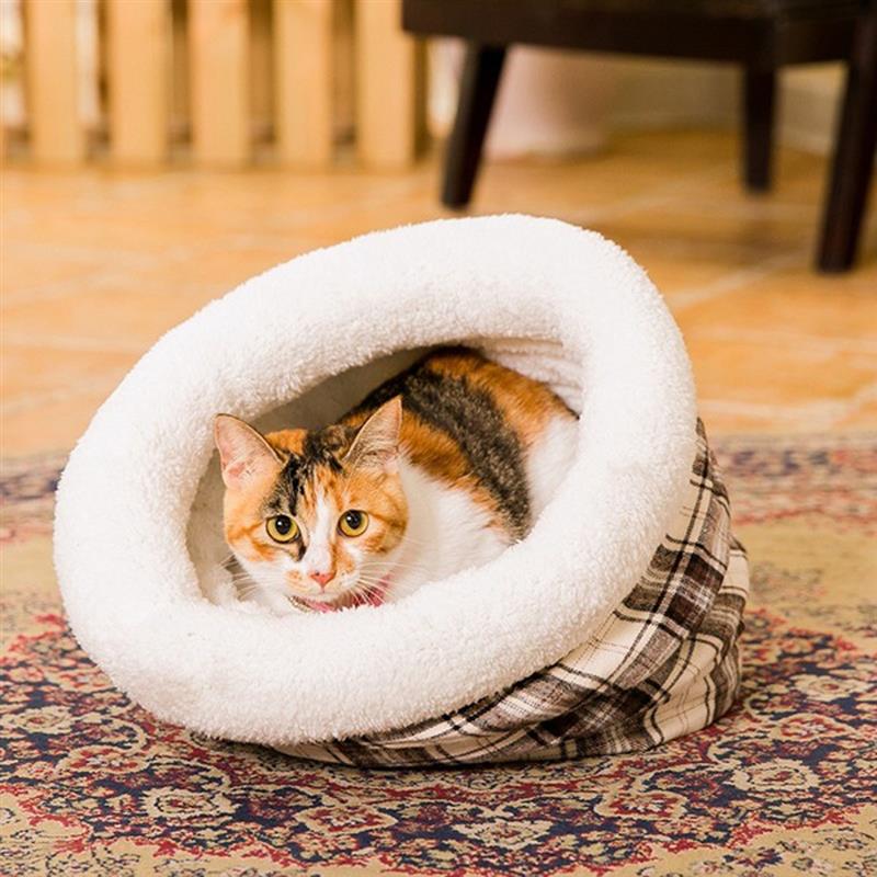 New Products Cat Bed Soft Warm Cat House Pet Mats Puppy Cushion Rabbit Bed Plaid Dog Funny Cylindrical Cat Pet Bed-ebowsos