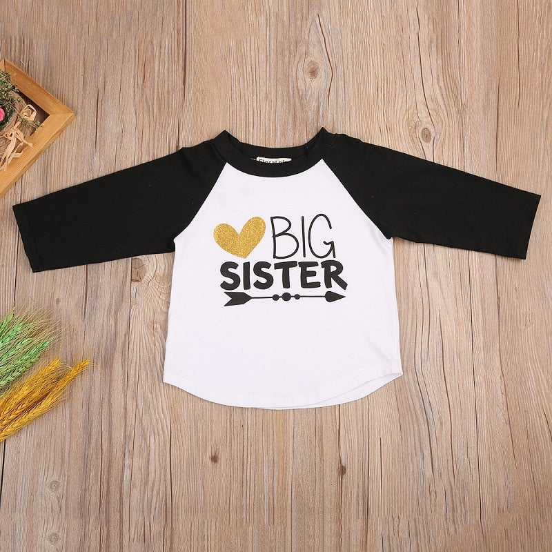 New Style Baby Boy Girl Kids T-Shirt Letter BIG SISTER Cotton Long Sleeve T-shirt Tops Tees Casual Blouse Summer - ebowsos