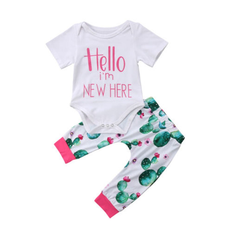 New Style Baby Boys Girls Clothes Sets Newborn Baby Letter Tops Cactus Pants 2Pcs Outfits Clothes - ebowsos