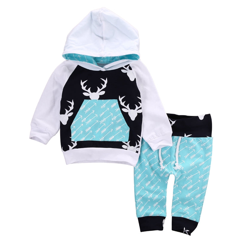 New Style Baby Clothes Sets Newborn Baby Boys Kids Hooded Baby Long Sleeve Tops +Pants Harem Outfits Set Clothes - ebowsos