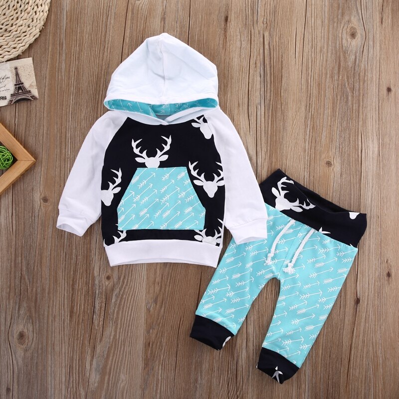 New Style Baby Clothes Sets Newborn Baby Boys Kids Hooded Baby Long Sleeve Tops +Pants Harem Outfits Set Clothes - ebowsos