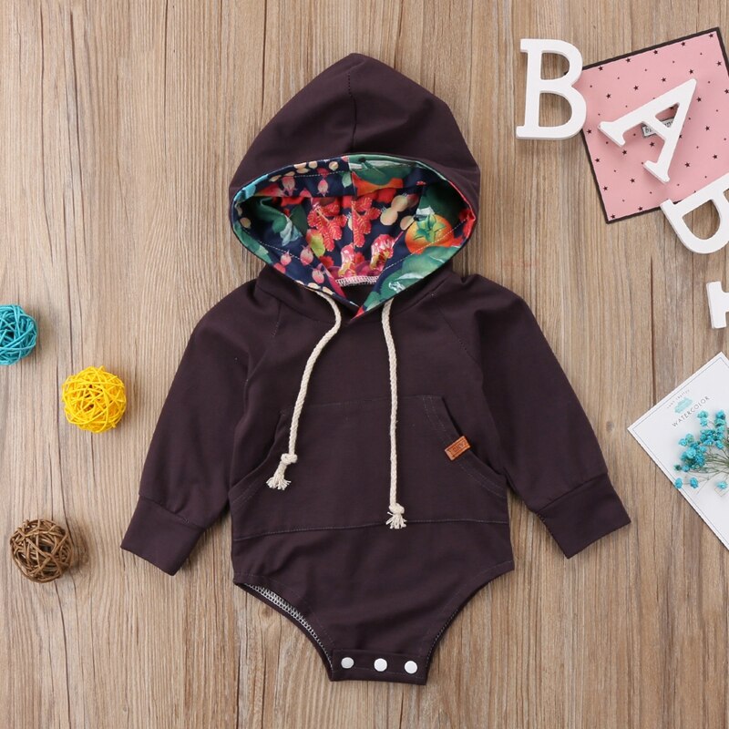 New Style Baby Girls Clothes Baby Boy Girl Floral Hoodies Bodysuit  Winter Clothes Jumpsuit Outfits Set 0-18M - ebowsos