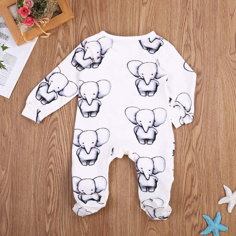 New Style Baby Girls Clothes Romper Cute Cartoon Elephant Newborn Baby Cotton Jumpsuit Outfits - ebowsos