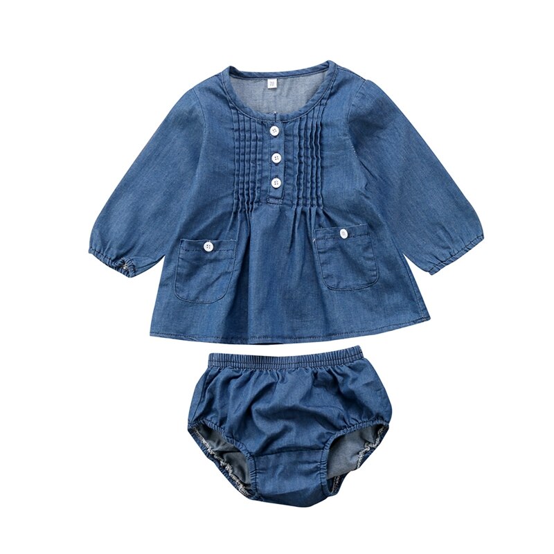 New Style Baby Girls Clothes Sets Baby Girls Denim Long Sleeve Top Blouse Shorts Pants Outfits Set Clothes - ebowsos