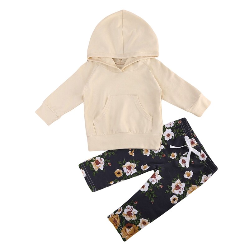 New Style Baby Girls Clothes Sets Floral Hooded Baby Long Sleeve Tops Pants 2Pcs Outfits Set Clothes - ebowsos