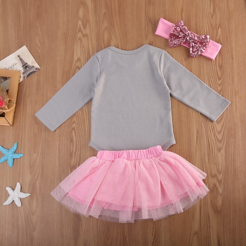 New Style Baby Girls Clothes Sets Letter Tops Romper Tutu Skirts Headband Set Outfits Clothes 3pcs - ebowsos